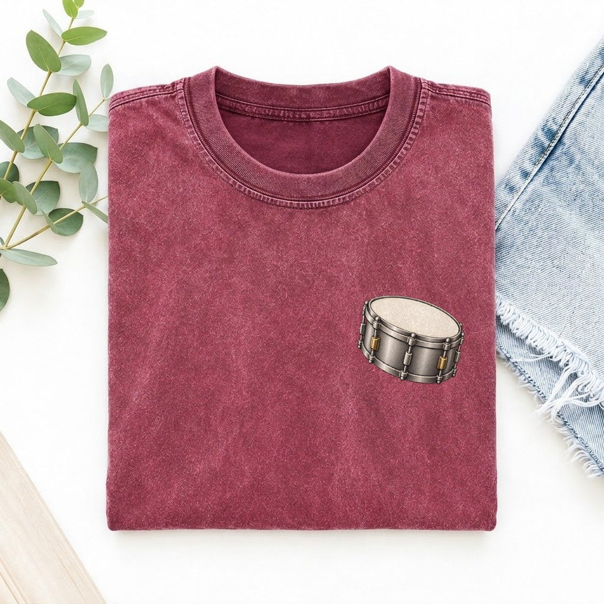 Snare Drum Tension Keepsake Emblem Left Chest Vintage T-shirt – Raspberry