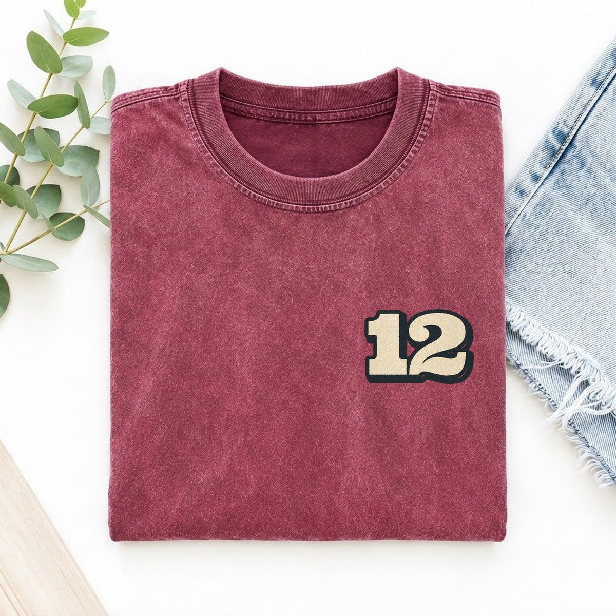 Number 12 Left Chest Vintage T-shirt – Raspberry