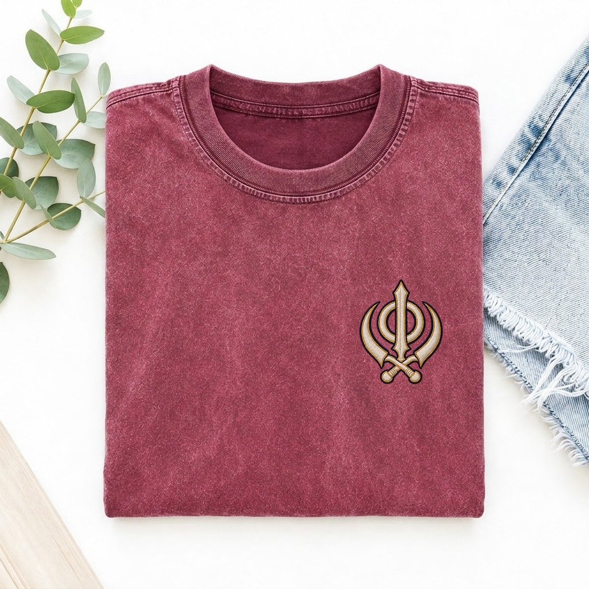 Khanda Symbol Emblems Left Chest Vintage T-shirt – Raspberry