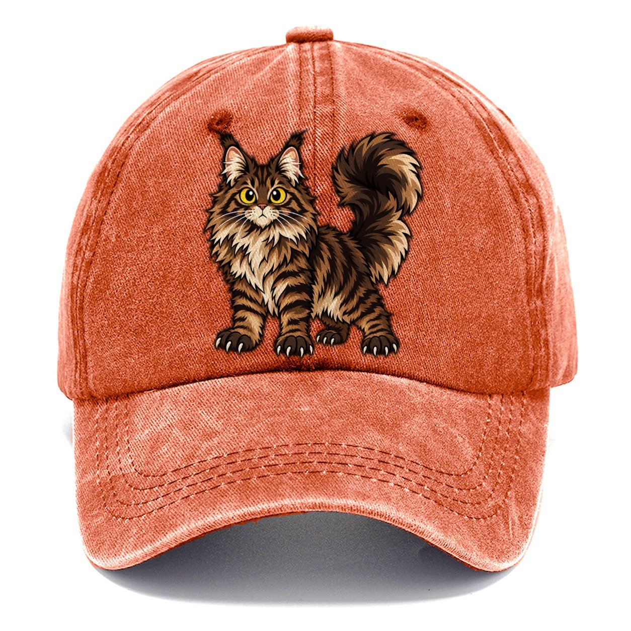 Maine Coon Standing Proud Peeking Cats Classic Cap – Terracotta Clay