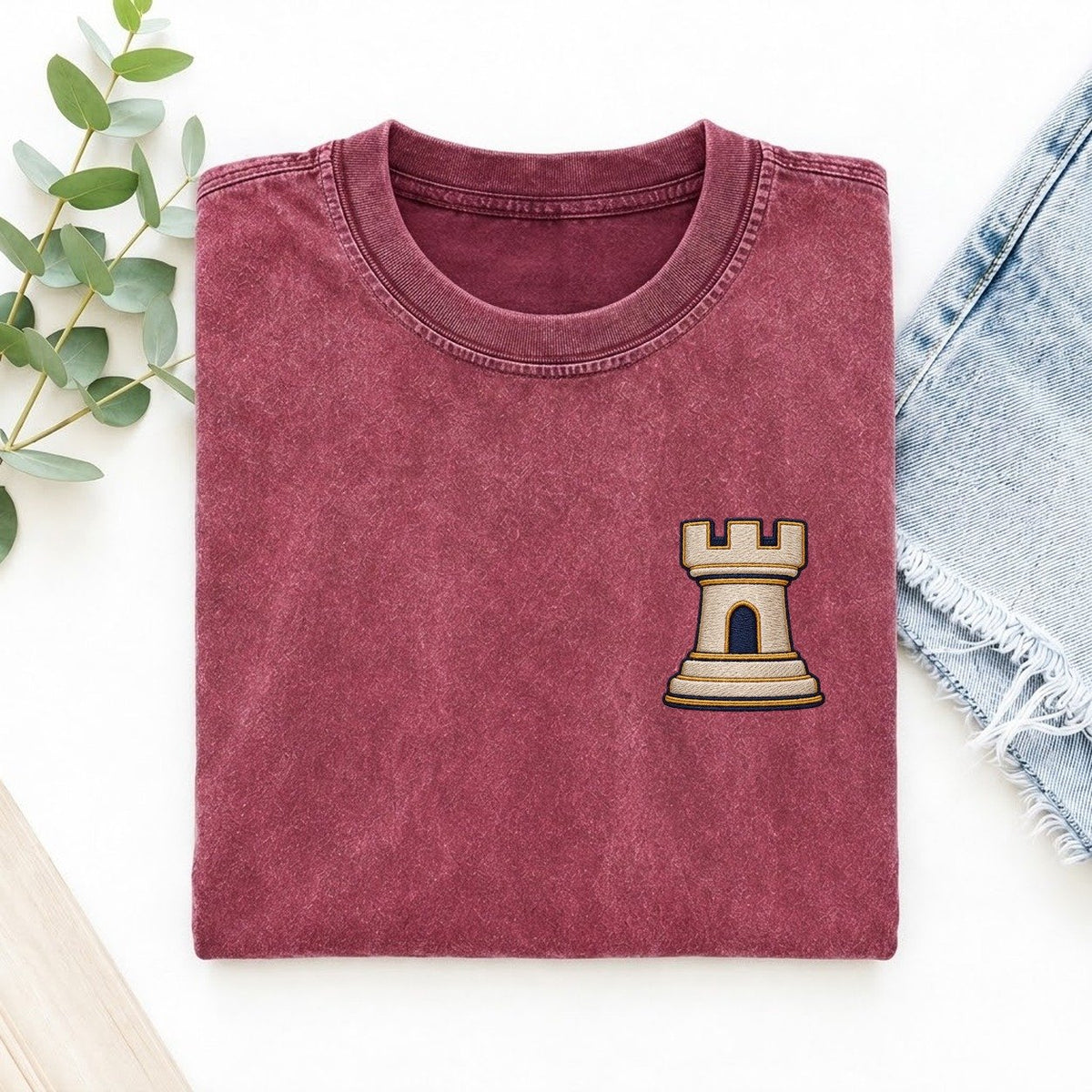Chess Rook Symbol Emblems Left Chest Vintage T-shirt – Raspberry
