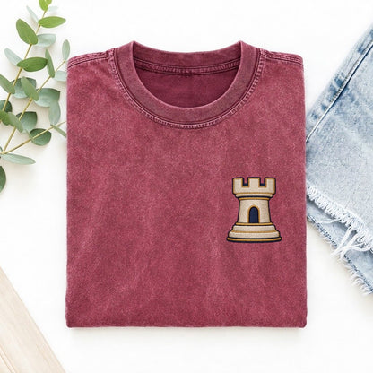Chess Rook Symbol Emblems Left Chest Vintage T-shirt – Raspberry