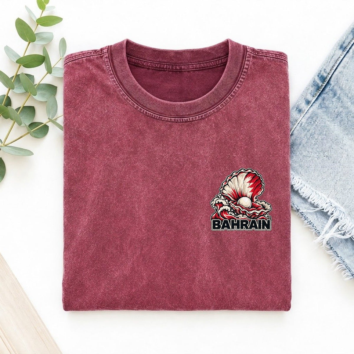 Bahrain Country Pride Left Chest Vintage T-shirt – Raspberry