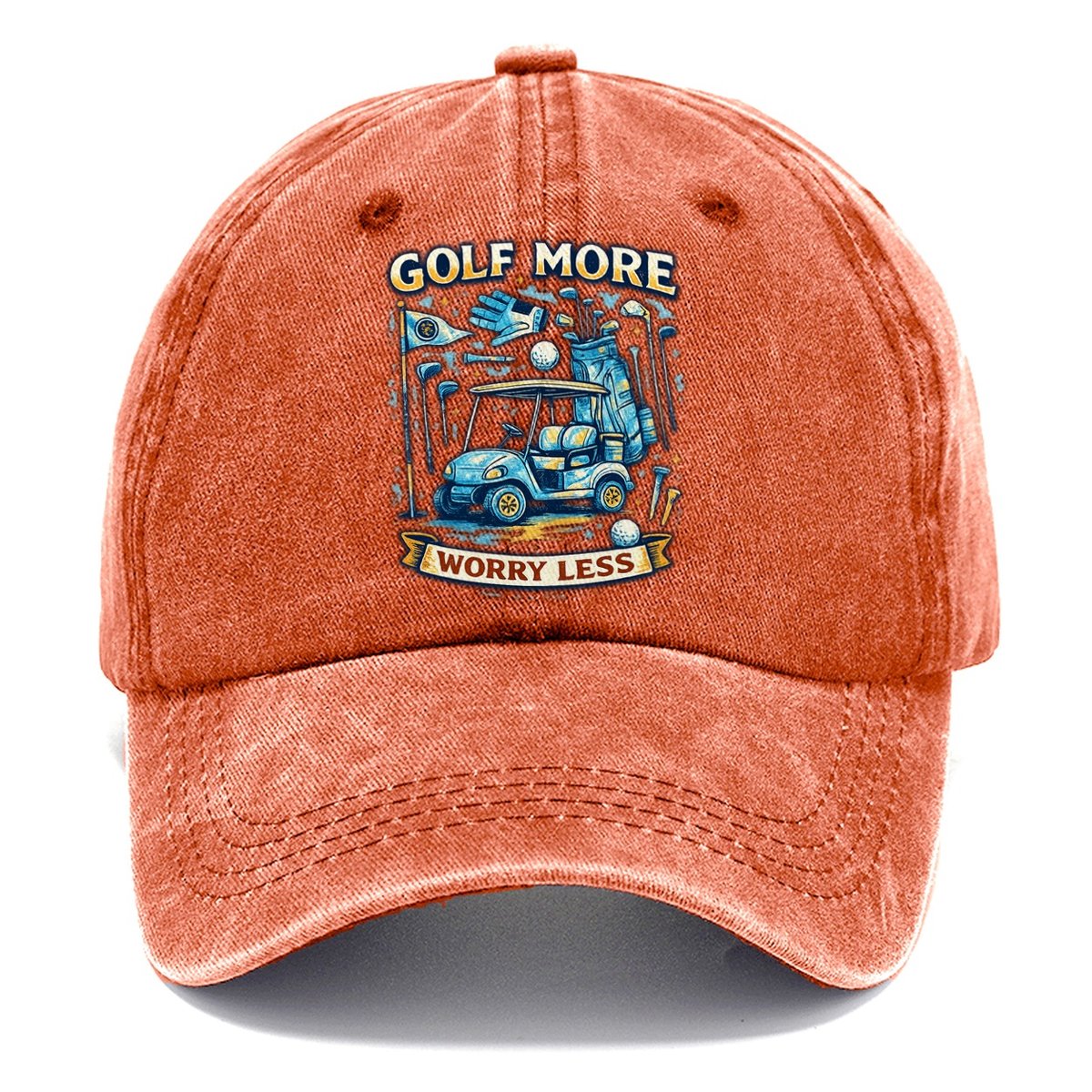 Golf More Worry Less Classic Cap – Terracotta Clay