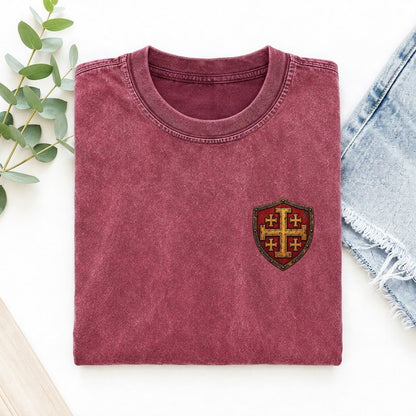 Crusader Shield Left Chest Vintage T-shirt – Raspberry