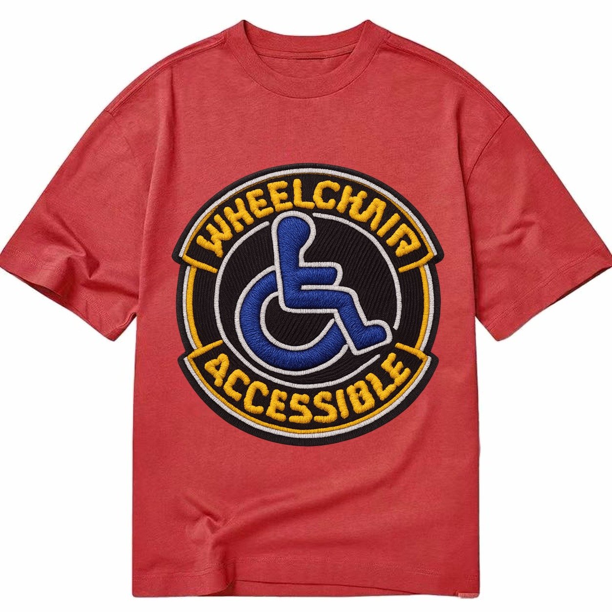 Embroidered Patch Design Wheelchair Accessible Accessibility Classic T-shirt – Red