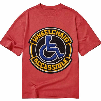 Embroidered Patch Design Wheelchair Accessible Accessibility Classic T-shirt – Red