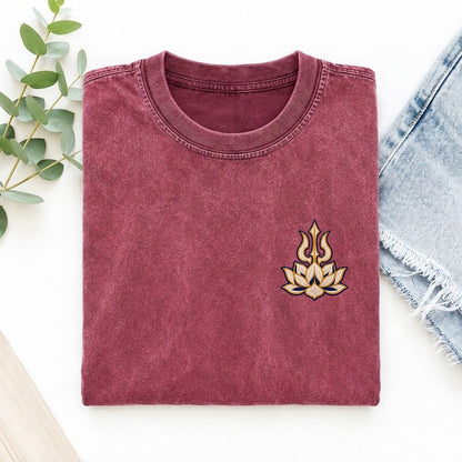 Trishula Lotus Symbol Emblems Left Chest Vintage T-shirt – Raspberry