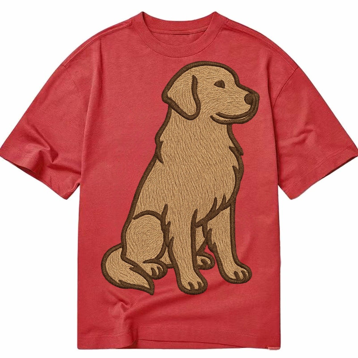 Golden Retriever Classic Golden Embroidered Sitting Pose Classic T-shirt – Red