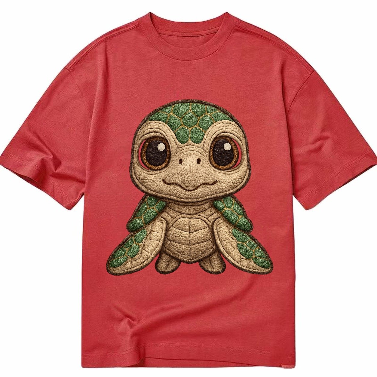 Baby Green Sea Turtle Emerald Shell Large Innocent Brown Eye Classic T-shirt – Red