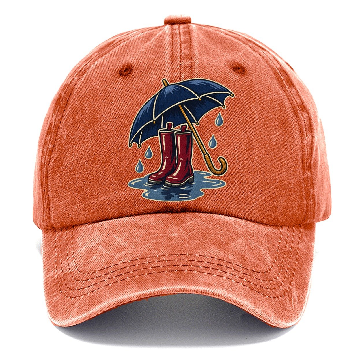 Rainy Day Umbrella And Wellington Boots Uk Culture Heritage Classic Cap – Terracotta Clay