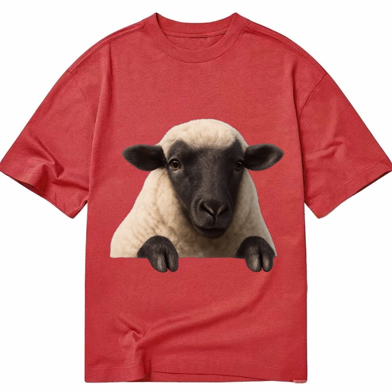 Sheep Fluffy White Wool Black Face Gentle Eyes Small Ears Pe Classic T-shirt – Red
