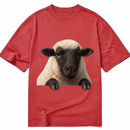 Sheep Fluffy White Wool Black Face Gentle Eyes Small Ears Pe Classic T-shirt – Red