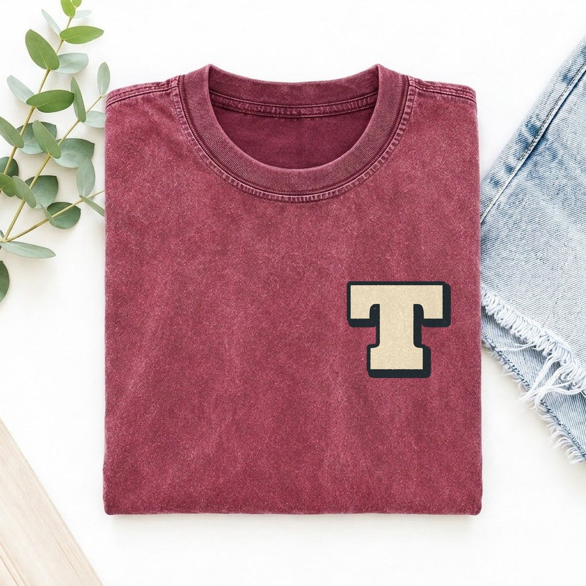 Initial T Left Chest Vintage T-shirt – Raspberry