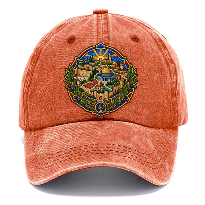 Madaba Style Mosaic Map Jerusalem Classic Cap – Terracotta Clay