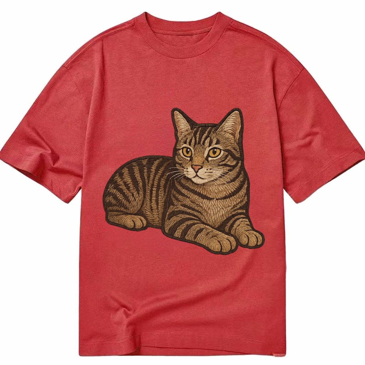 Manx Tailless Round Rump Relaxed Lying Down With Head Up Emb Classic T-shirt – Red