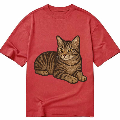 Manx Tailless Round Rump Relaxed Lying Down With Head Up Emb Classic T-shirt – Red