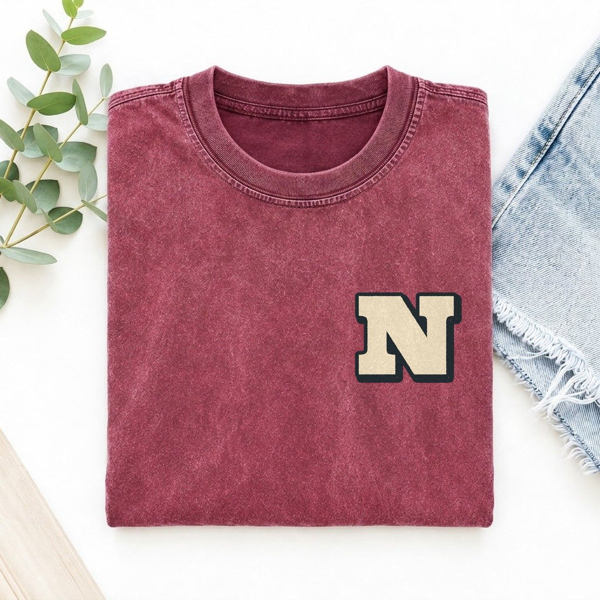 Initial N Left Chest Vintage T-shirt – Raspberry