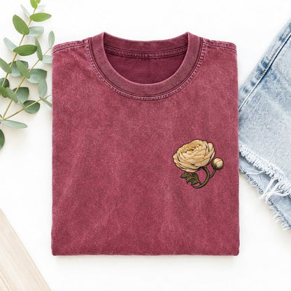 Ranunculus Layered Cup Left Chest Thread Signatures II Left Chest Vintage T-shirt – Raspberry