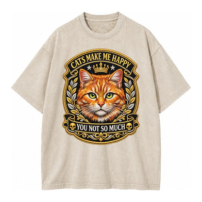 Cats Make Me Happy You Not So Much Cat Face In Orange Cat Pr Vintage T-shirt – Off White