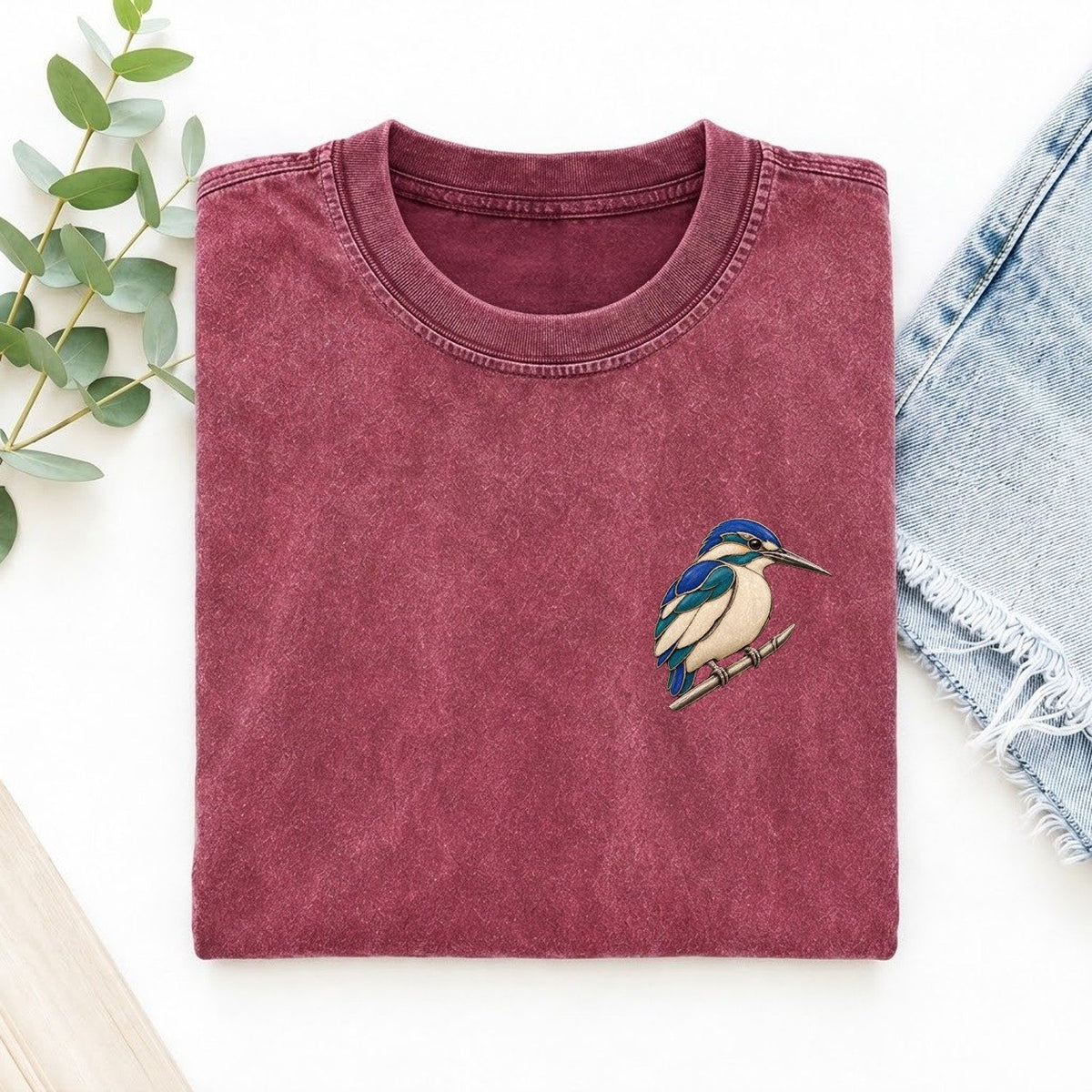 Kingfisher Reed Rest Keepsake Emblem Left Chest Vintage T-shirt – Raspberry