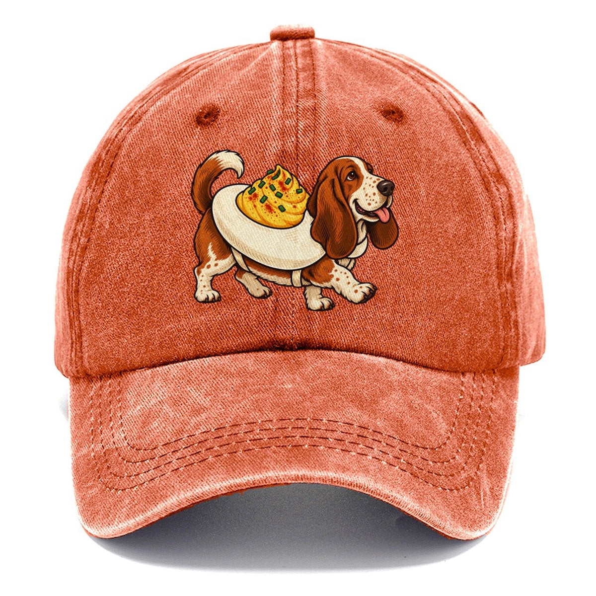 One Basset Hound In Halloween Costume Deviled Egg Costume With A Yolky Yellow Center Halloween Dog Parade Classic Cap – Terracotta Clay