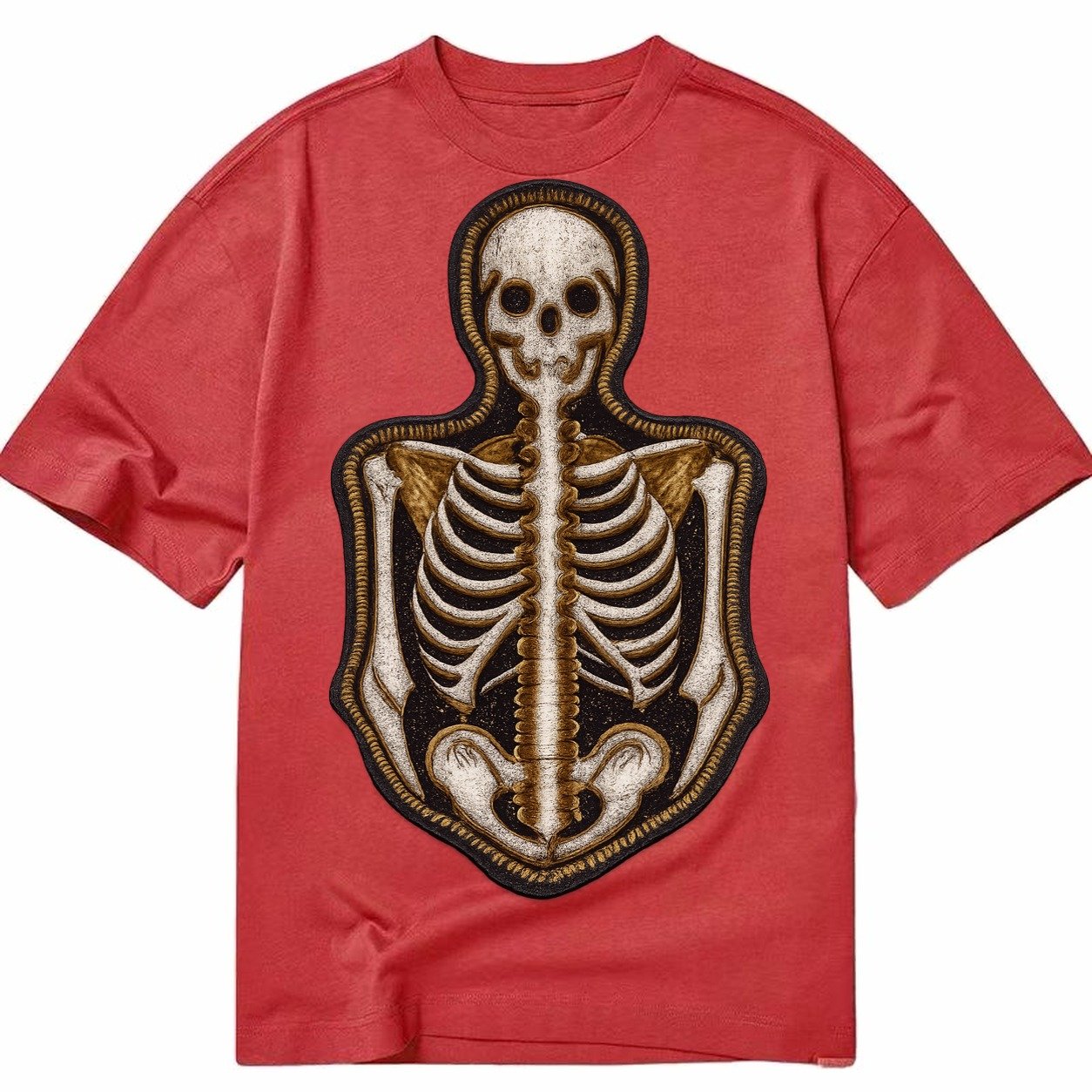 Embroidered Patch Design Skeleton Bones Skeletal System In W Classic T-shirt – Red