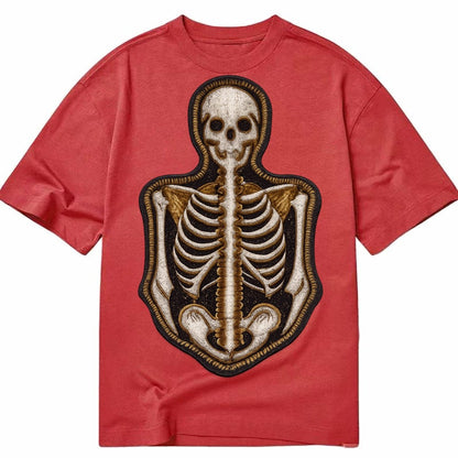 Embroidered Patch Design Skeleton Bones Skeletal System In W Classic T-shirt – Red