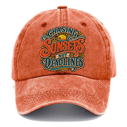 Chasing Sunsets Not Deadlines Retired Living Classic Cap – Terracotta Clay