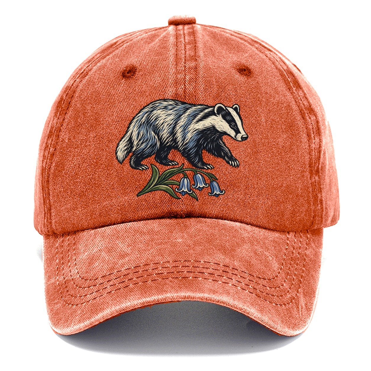 British Badger With Bluebell Sprig Uk Culture Heritage Classic Cap – Terracotta Clay