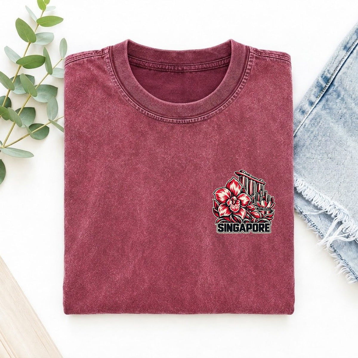 Singapore Country Pride Left Chest Vintage T-shirt – Raspberry