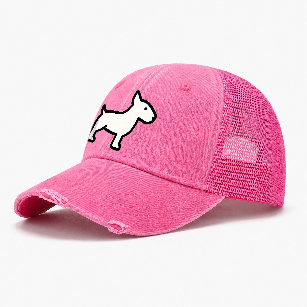 Bull Terrier White Egg Shaped Head Flat Side Profile Washed Trucker Hat – Rose