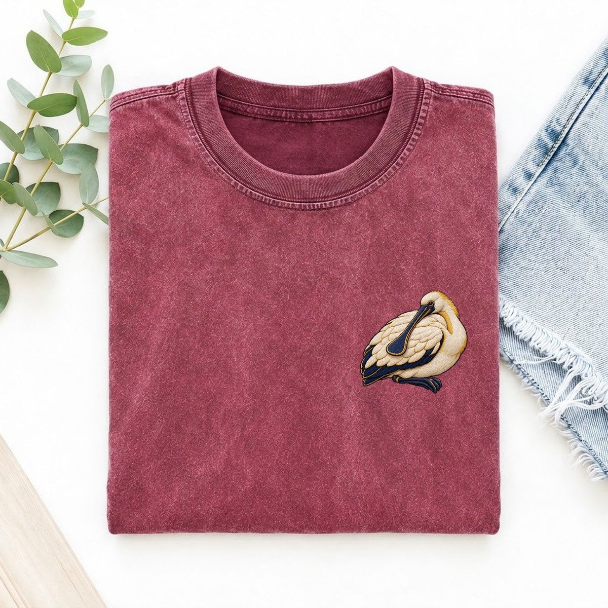 Spoonbill Shoulder Rest Left Chest Thread Signatures II Left Chest Vintage T-shirt – Raspberry