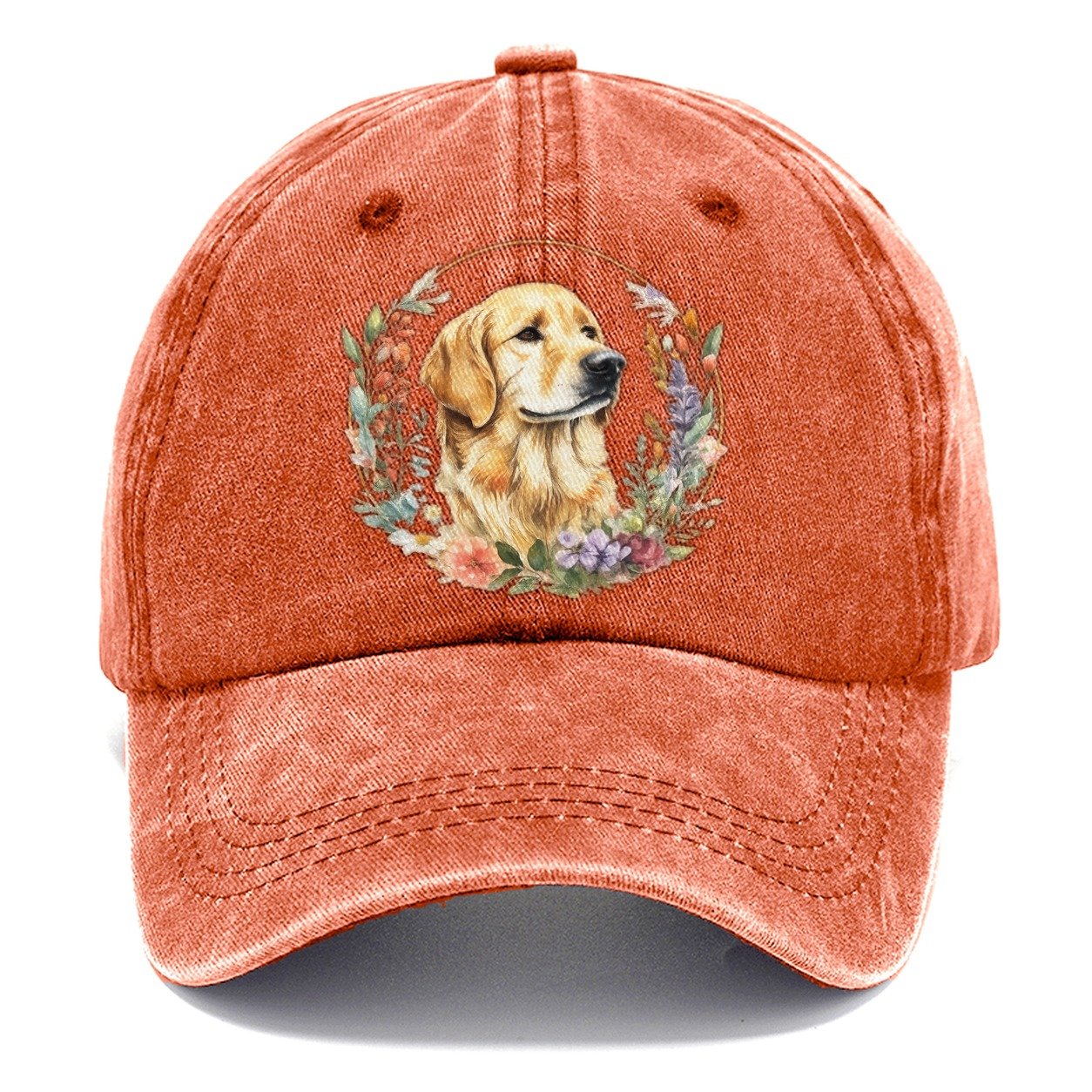 Golden Retriever Floral Portrait Classic Cap – Terracotta Clay
