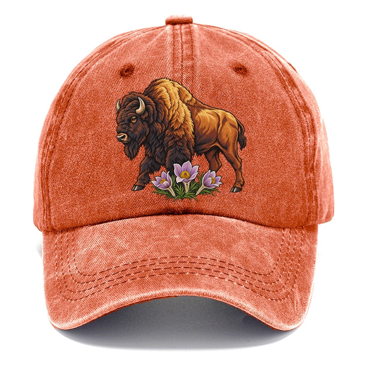 Wood Bison And Prairie Crocus Canada Cultural Icons Classic Cap – Terracotta Clay