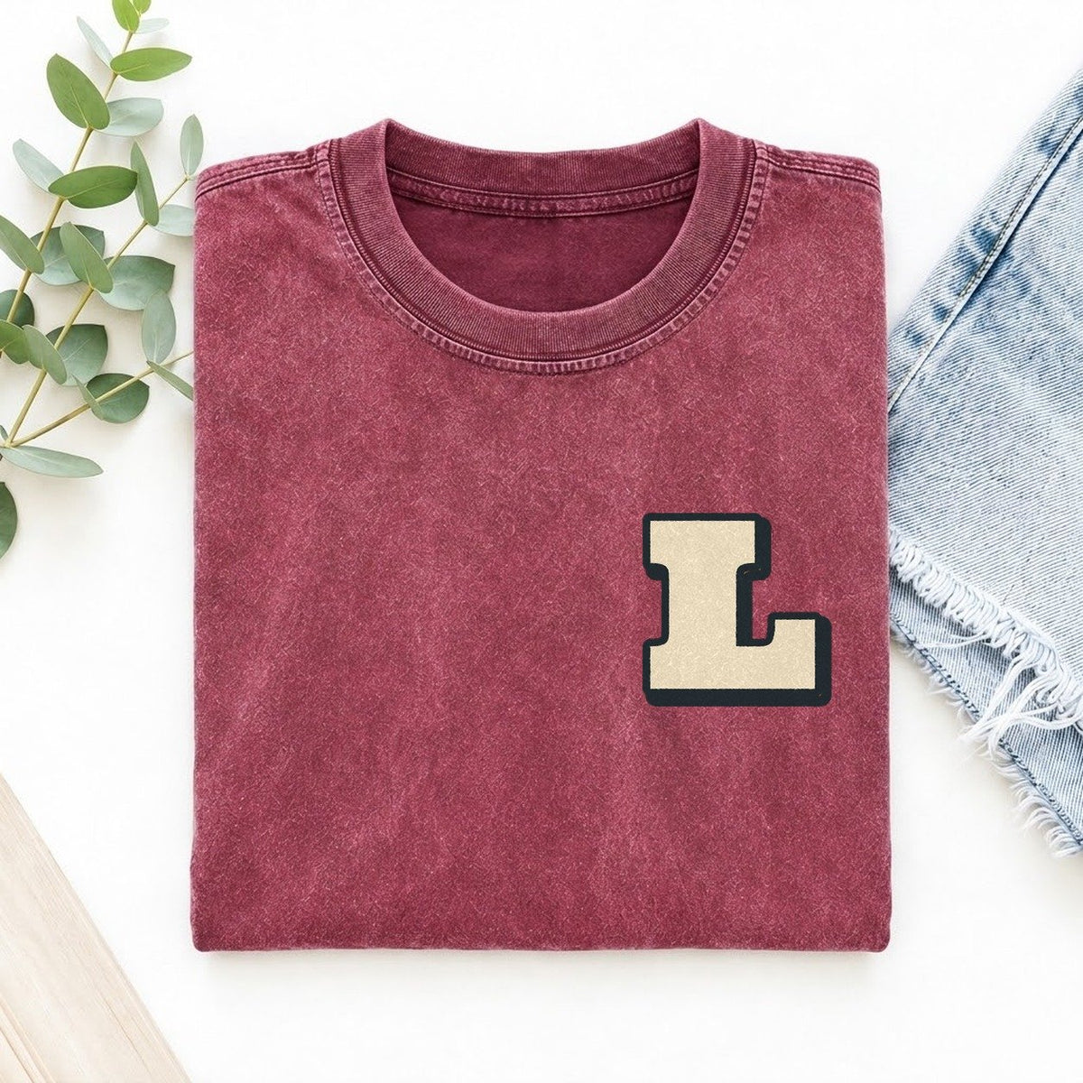 Initial L Left Chest Vintage T-shirt – Raspberry