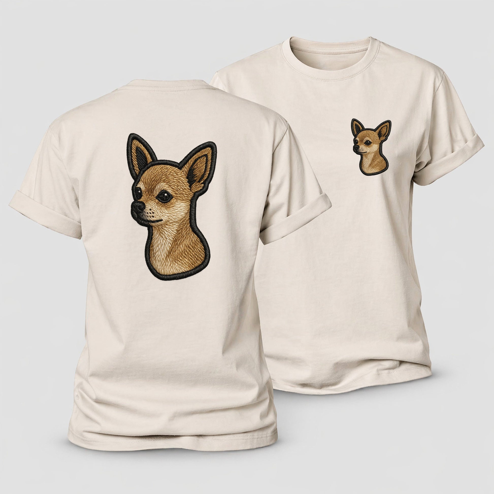 Chihuahua Modern Tiny Dog Logo With Bo Women's Cotton T-Shirt – Sand