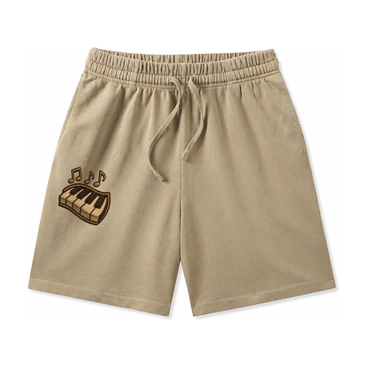 Piano Keys Ivory And Ebony Keys With Music Notes Washed Shorts – Khaki