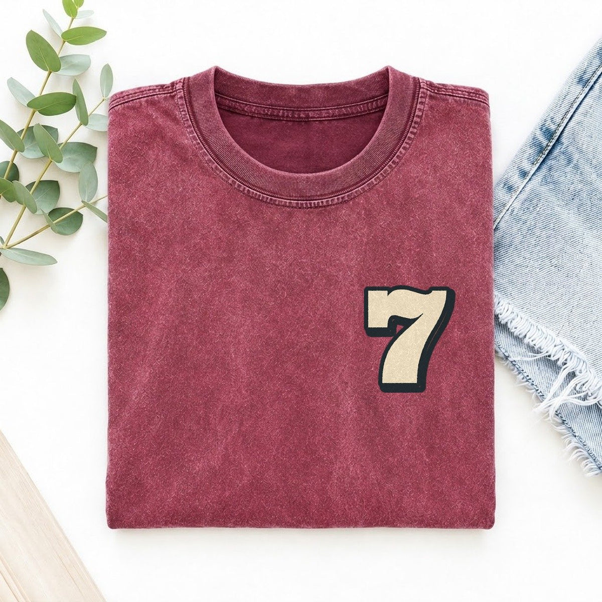 Number 7 Left Chest Vintage T-shirt – Raspberry