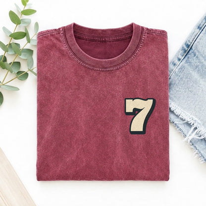 Number 7 Left Chest Vintage T-shirt – Raspberry