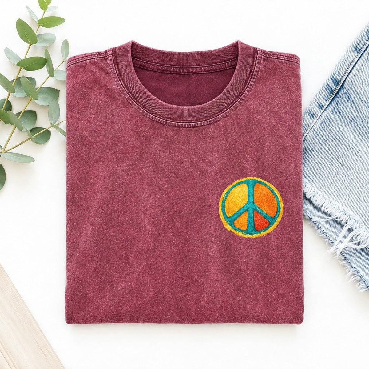 Golden Peace Left Chest Vintage T-shirt – Raspberry