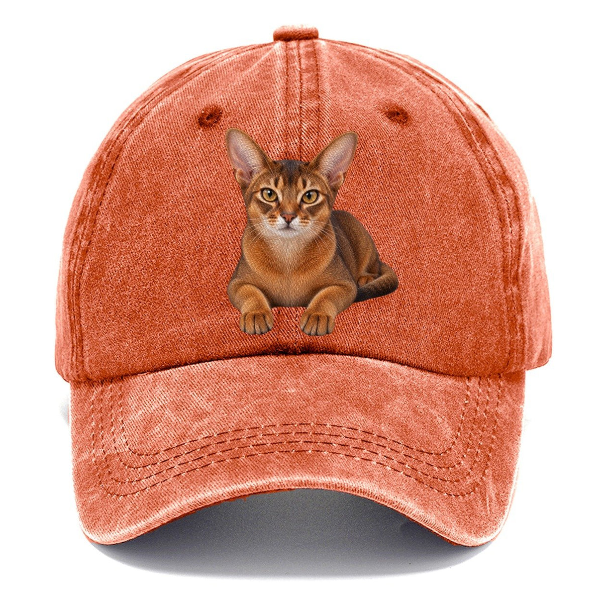 Abyssinian Reclining Paws Forward Realistic Cat Portrait Classic Cap – Terracotta Clay