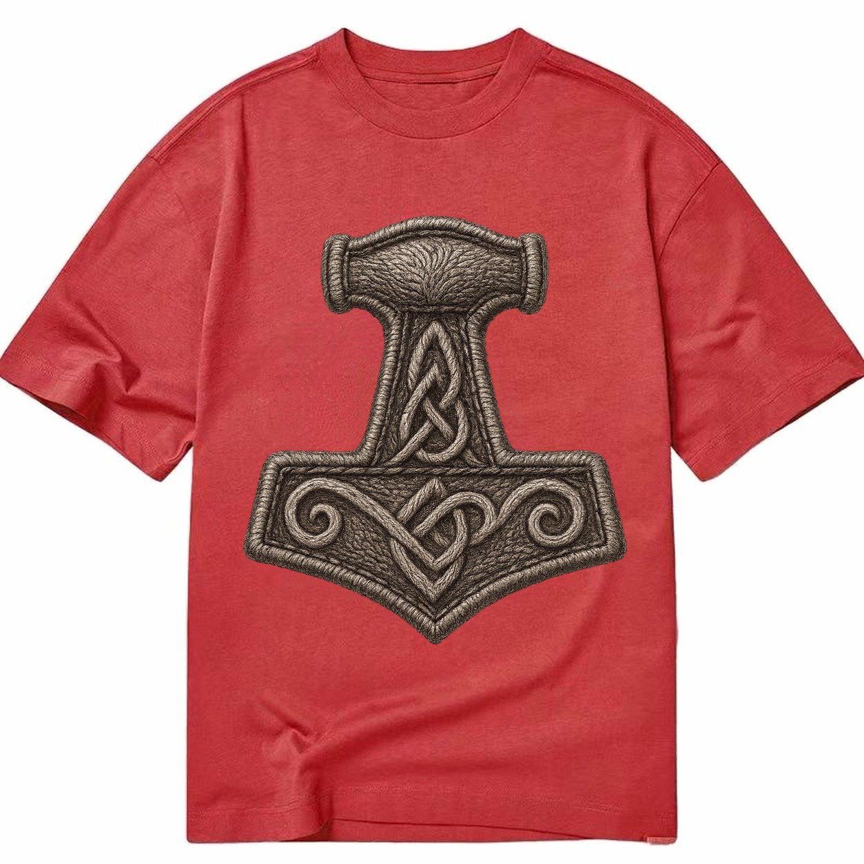 Mjolnir Thors Hammer Silver Thread Norse Protection Classic T-shirt – Red
