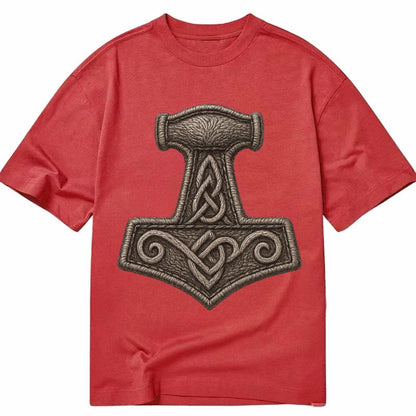 Mjolnir Thors Hammer Silver Thread Norse Protection Classic T-shirt – Red
