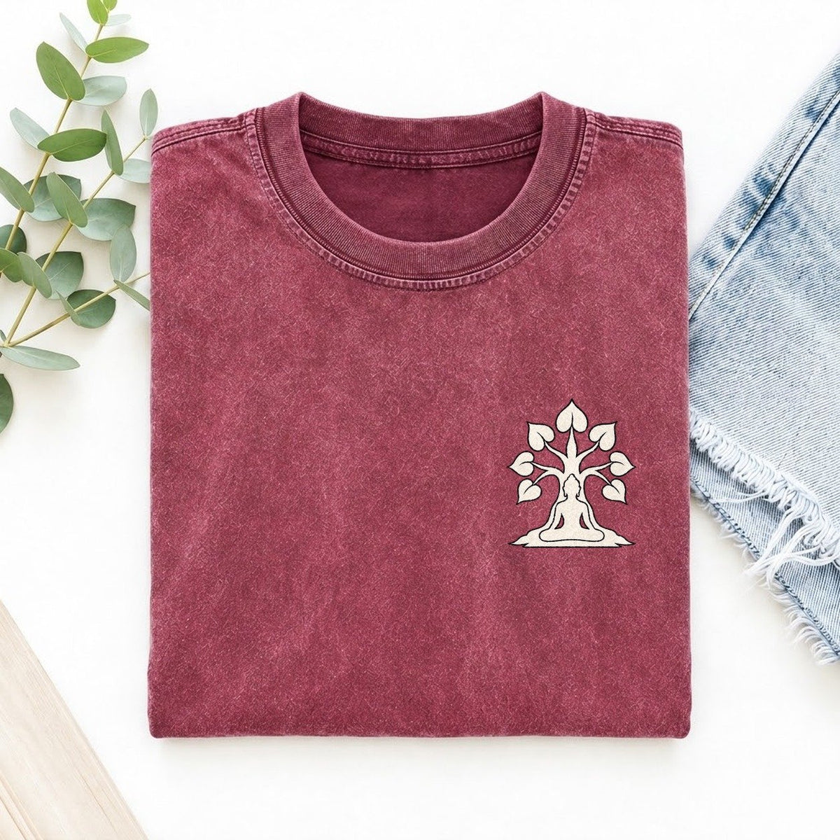 Bodhi Meditation Left Chest Vintage T-shirt – Raspberry