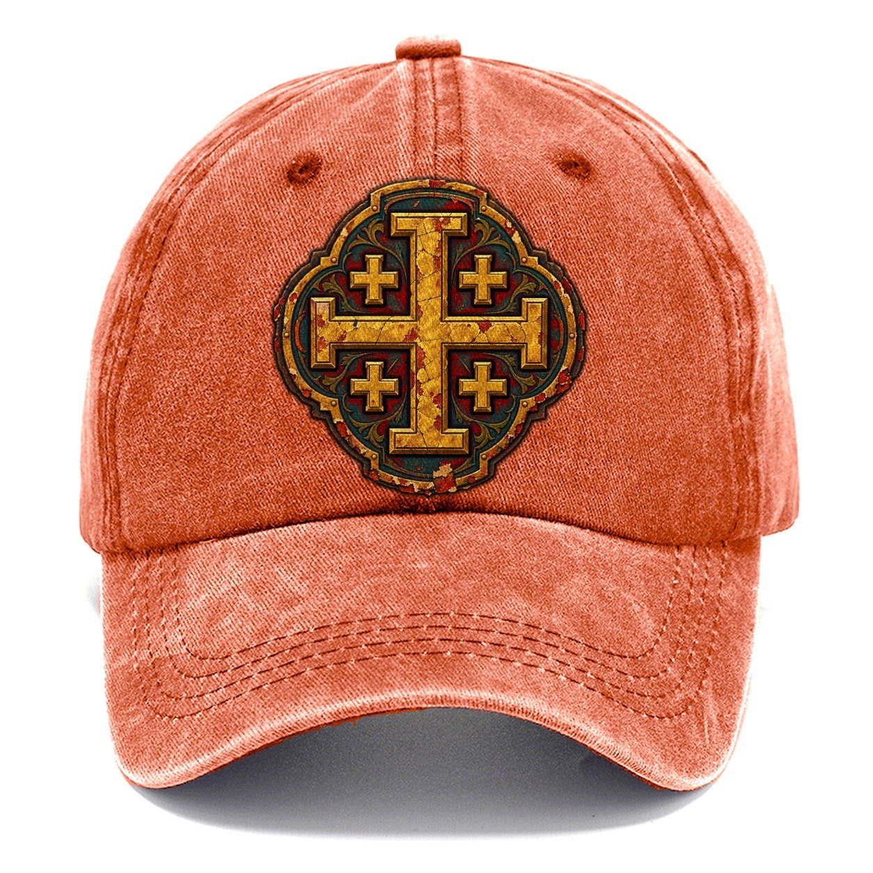 Gold Leaf On Gesso Panel Jerusalem Cross Classic Cap – Terracotta Clay