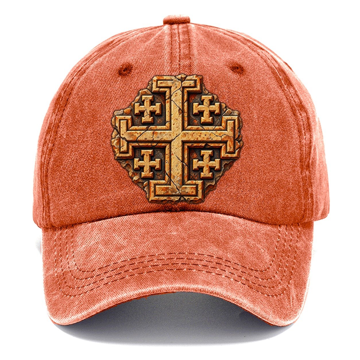 Carved Jerusalem Limestone Relief Jerusalem Cross Classic Cap – Terracotta Clay