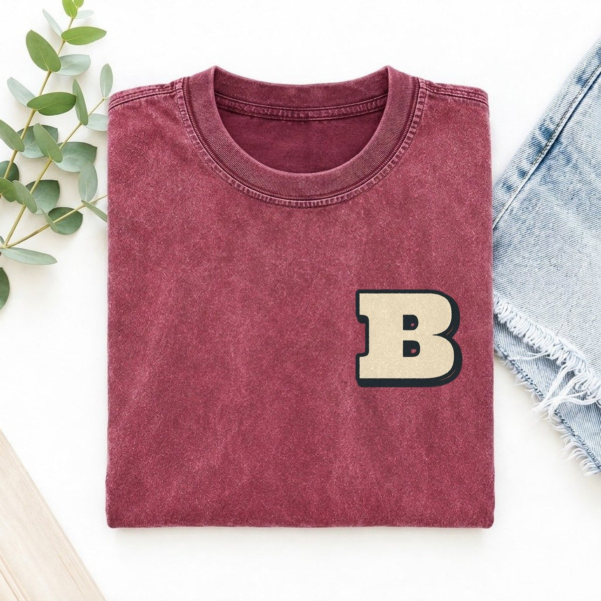 Initial B Left Chest Vintage T-shirt – Raspberry