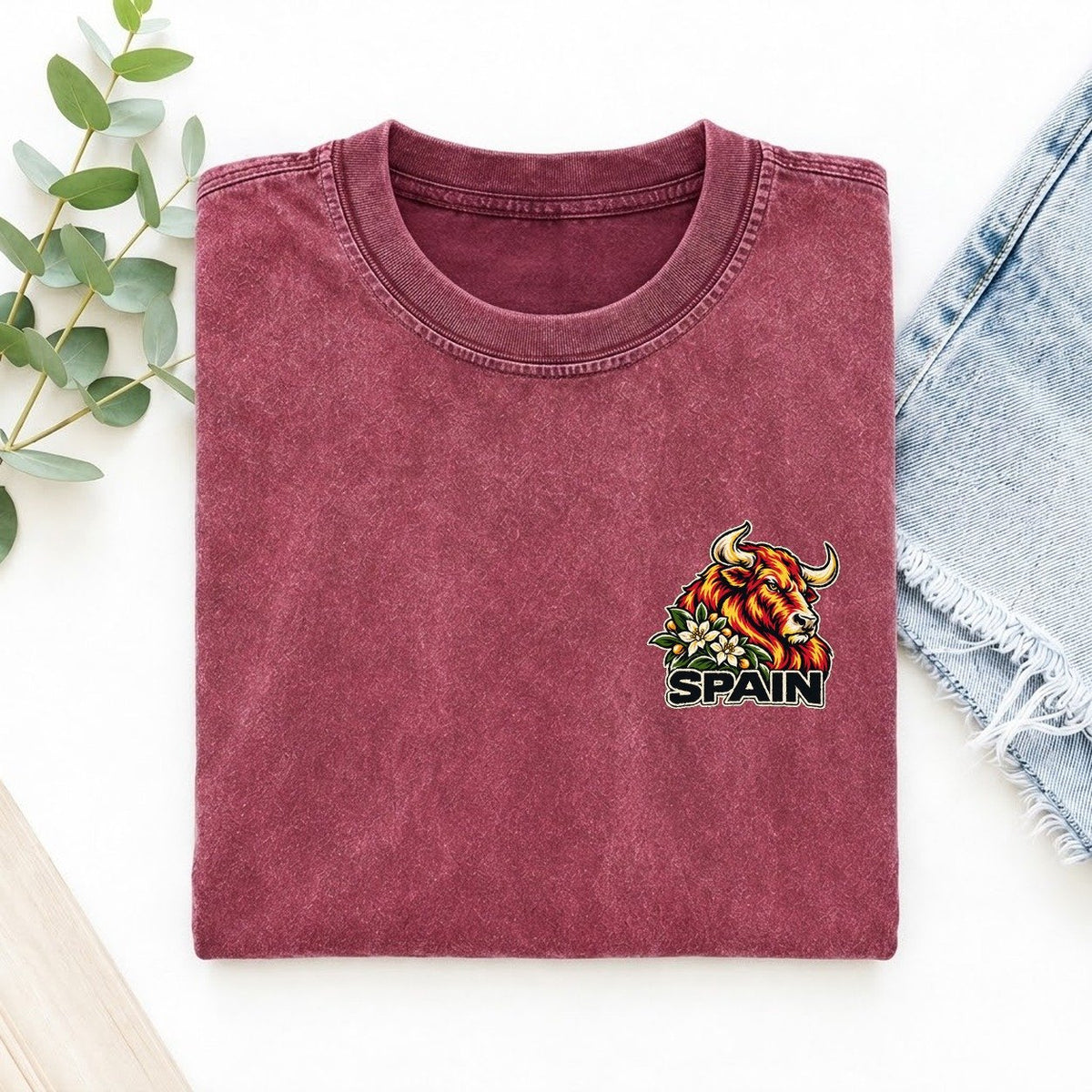 Spain Country Pride Left Chest Vintage T-shirt – Raspberry