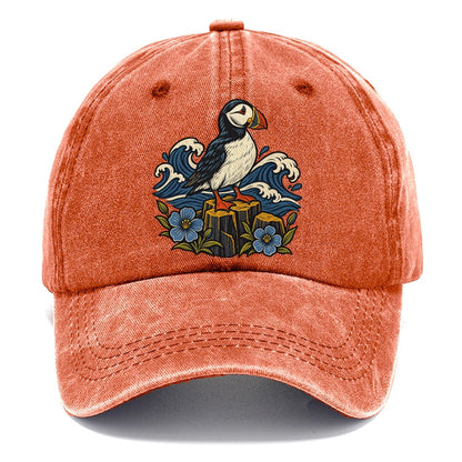 Causeway Coast Puffin And Flax Flowers Uk Culture Heritage Classic Cap – Terracotta Clay